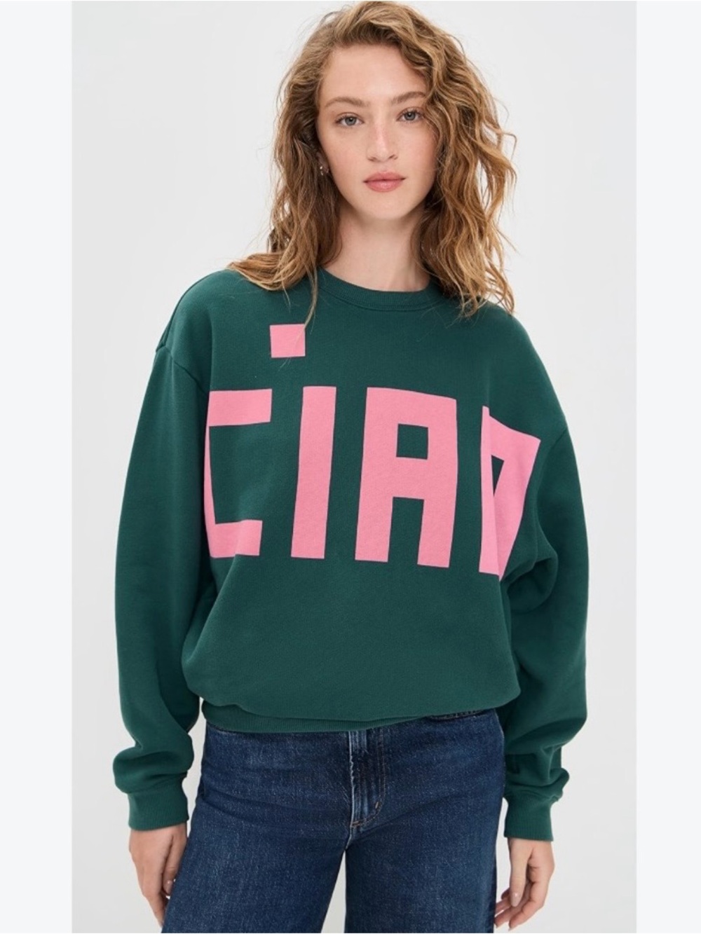 Clare V. Ciao Oversized Sweatshirt in Deep Pine Size Medium